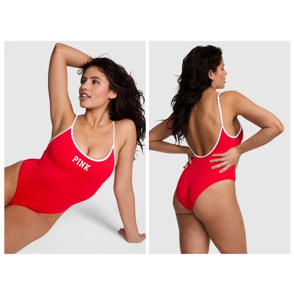 PINK Victoria's Secret Other - PINK Victoria's Secret One Piece Swimsuit Womens Small Red Brazilian Logo Scoop
